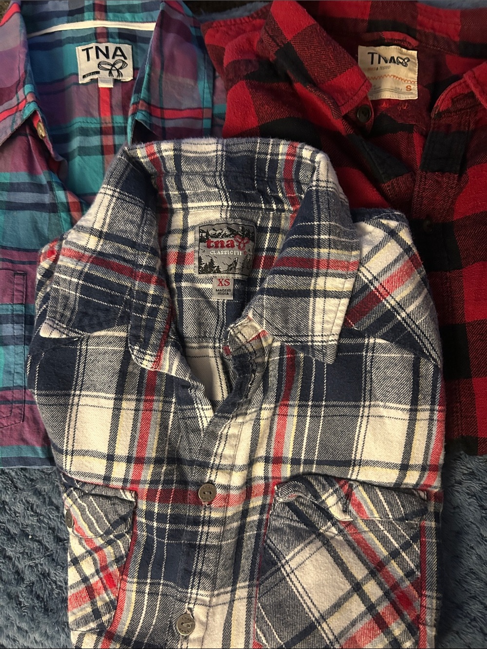 TNA Blue, White and Red Plaid Button-Down Shirt